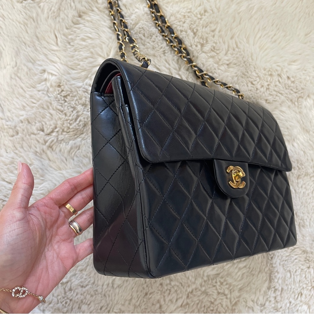 CHANEL Black Quilted Lambskin Double Flap Shoulder Bag with Gold Hardware - Picture 2 of 9